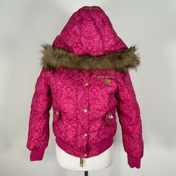 Vintage APPLE BOTTOMS pink gold fur lined hood jacket XL tie grommets puffer - Picture 4 of 10